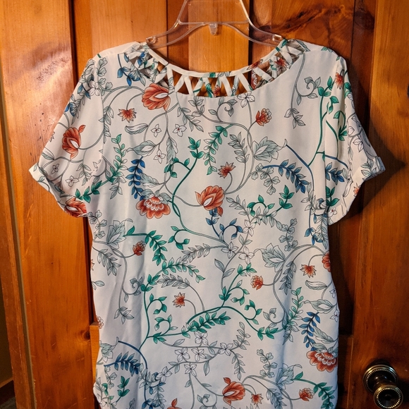 Counterparts* size L lattice round neck detail short sleeve tunic top bl… - Picture 5 of 6